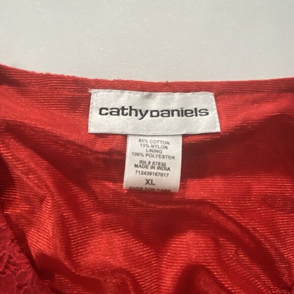 Cathy Daniels Shirt Womens Size XL Red Lace Lined 3/4 Sleeve Pullover Top - Picture 2 of 7